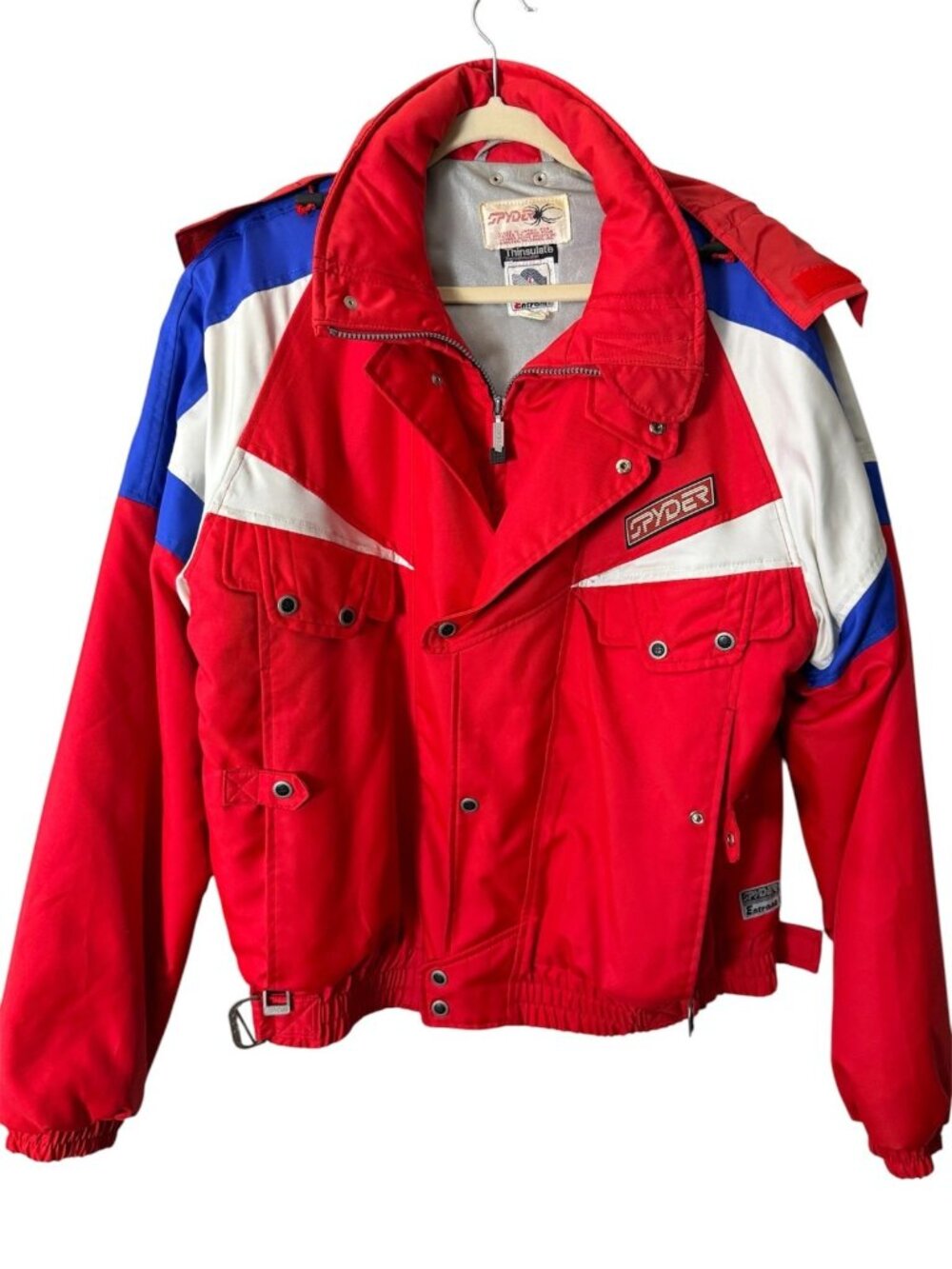 Vintage Spyder Entrant Ski Jacket Men’s XL Hoodie Red White Blue Thinsulate MINT
